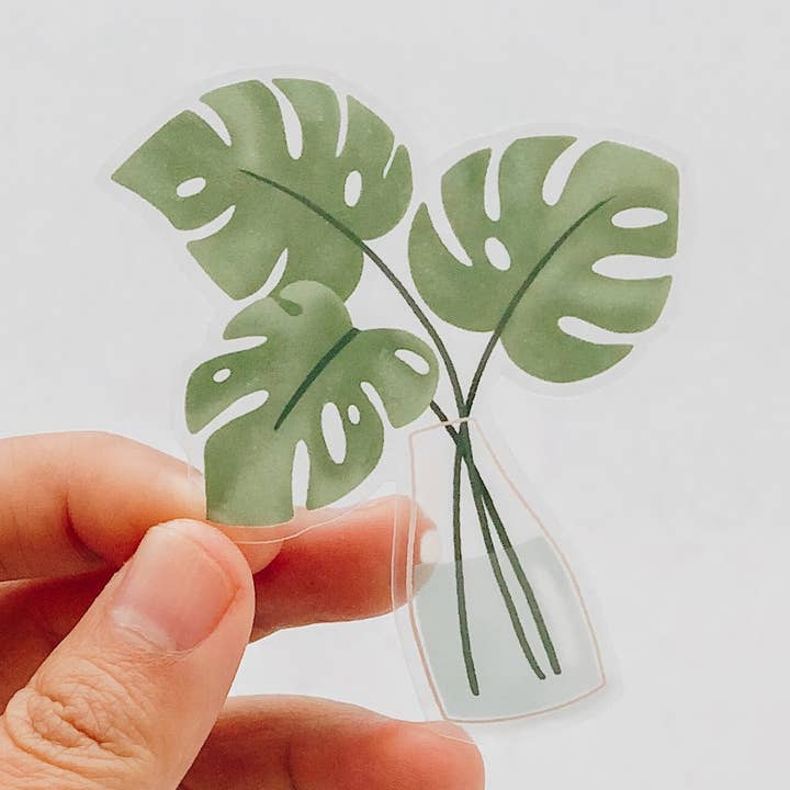 En vas av Monstera klart klistermärke för wholesale av Occasionalish