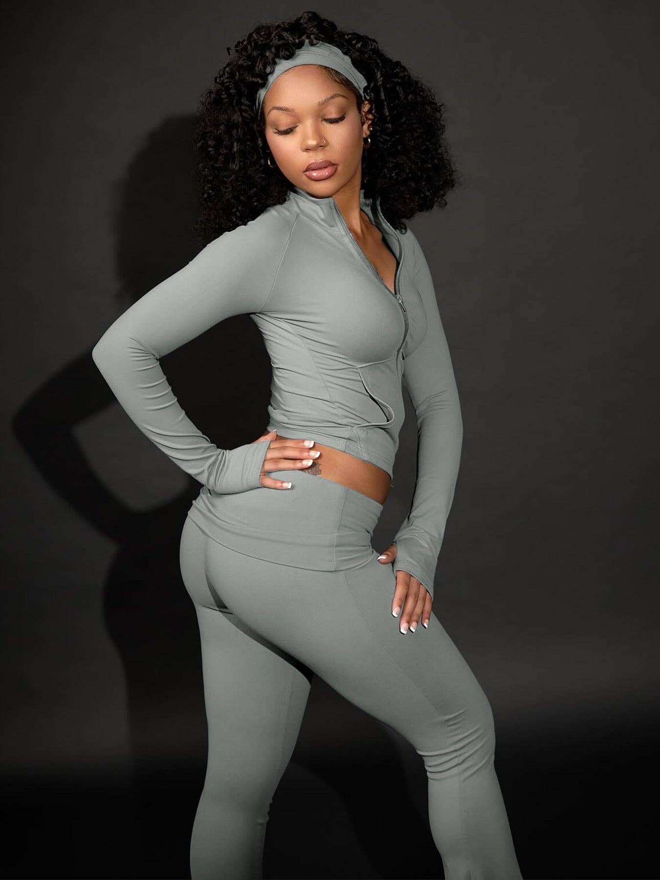 MB Fashion Wholesale - Wholesale Activewear Set - Women's - MB FASHION Three-Piece Activewear Zip-Up Set with Headband 508812