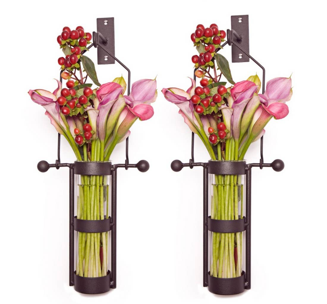 Danya B - Wholesale Vase - Wall Mount Hanging Glass Cylinder Vase w/Metal Cradle & Hook1