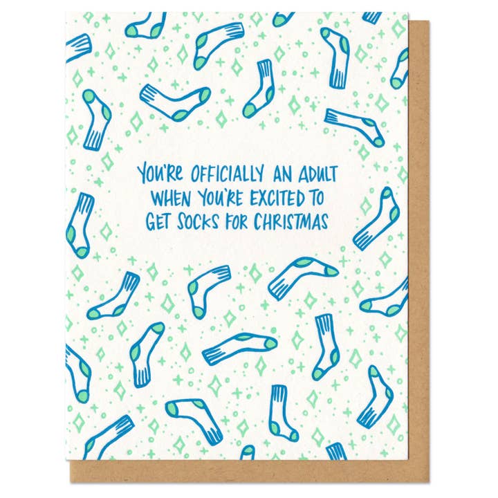 Christmas Socks Greeting Card for wholesale by Frog & Toad Press