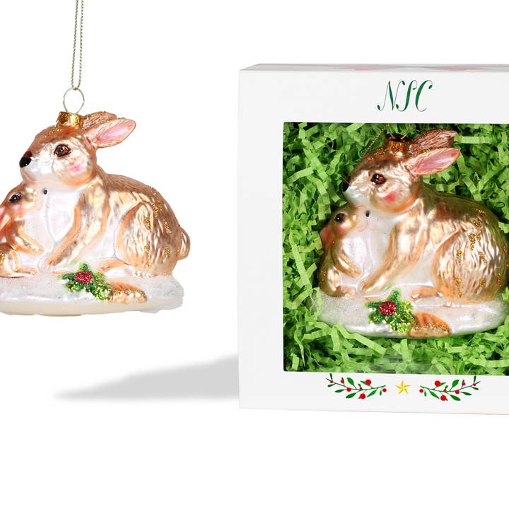 Décoration en verre North Star Christmas | Lapin avec bébé lapin pour la vente par North Star Christmas