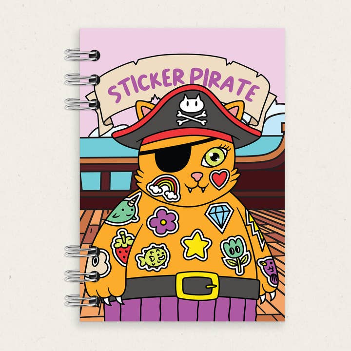 Sticker Pirate Cat | Mini A6 Reusable Sticker Book for wholesale by Gobi Prints Co.