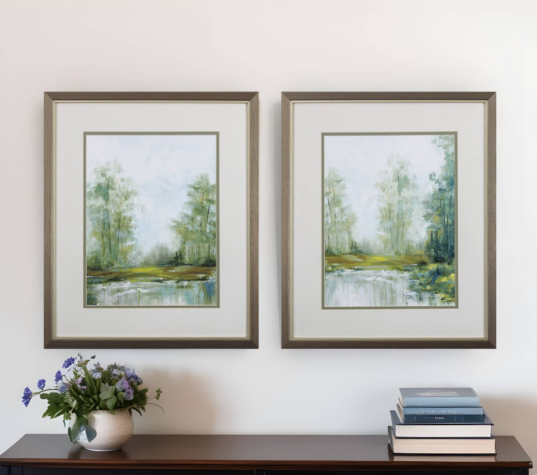 HomeRoots - Wholesale Gallery Wall Set - Set of Two Green Forest Landscapes Framed Wall Art