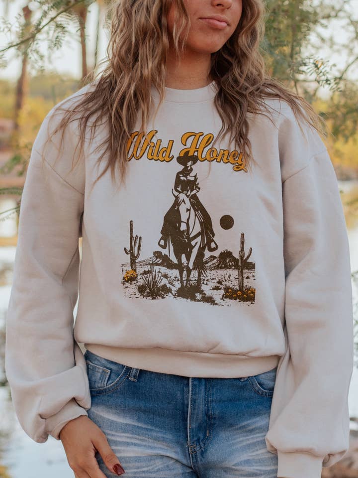 Cowgirl Wild Honey western crop sweatshirt for wholesale by Indy Brand