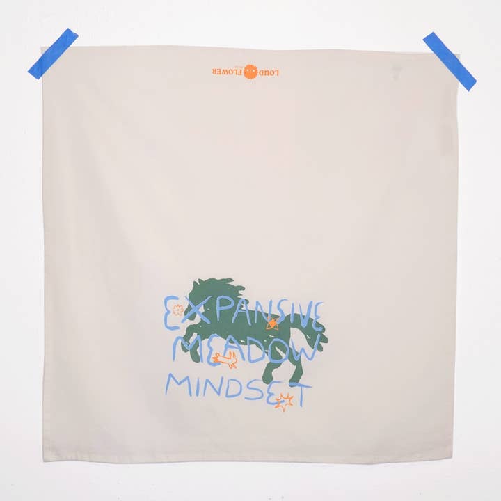 Expansive Meadow Mindset Screen Printed Kitchen Tea Towel for wholesale by Loud Flower Art Co