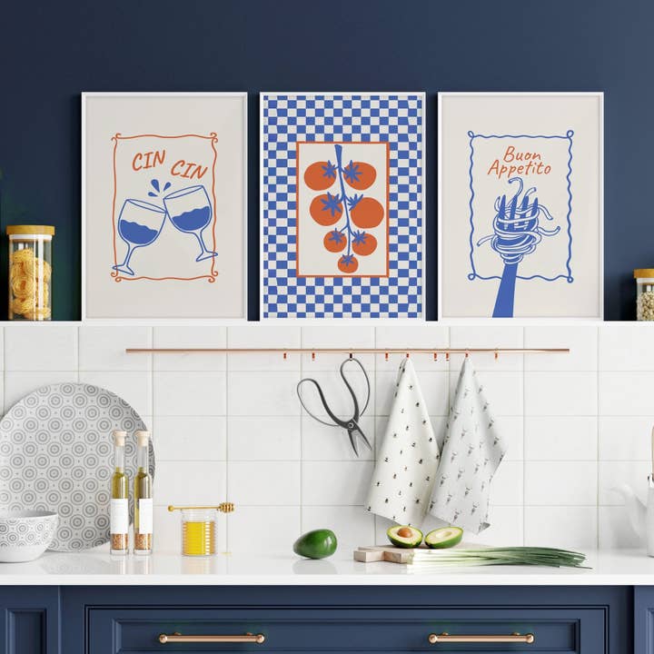 Œuvres d'art de cuisine | Ensemble de 3 impressions murales sur le style de vie italien pour la vente par About Wall Art