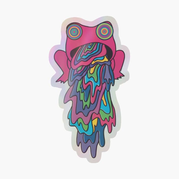 Dont Drink the River Water Psychedelic Frog Sticker for wholesale by SquigglyDoo Arts
