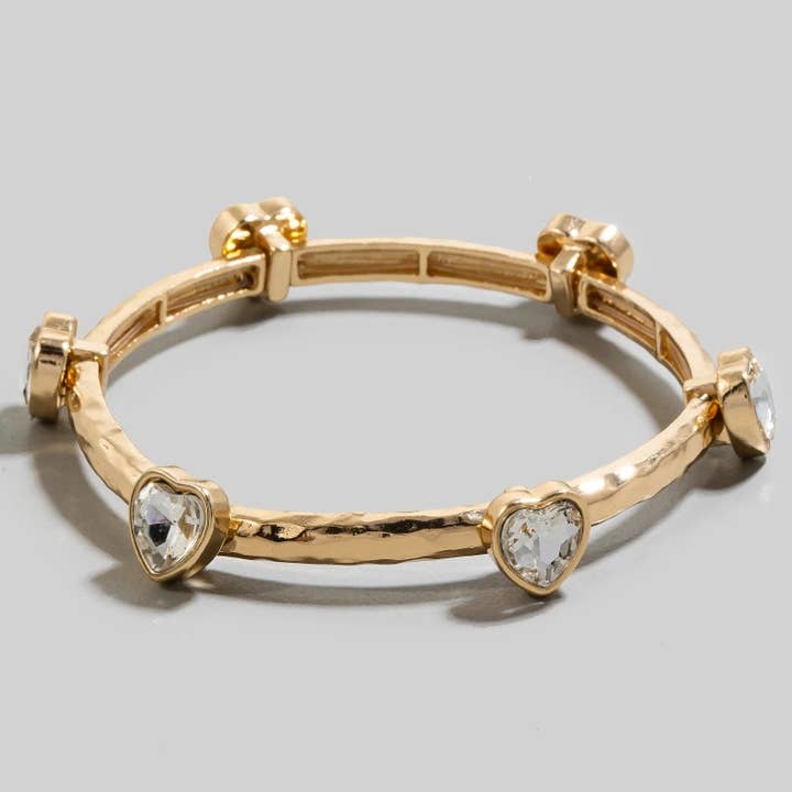 Rhinestone Hearts Elastic Metallic Bracelet for wholesale by The Looks by Fame Accessories