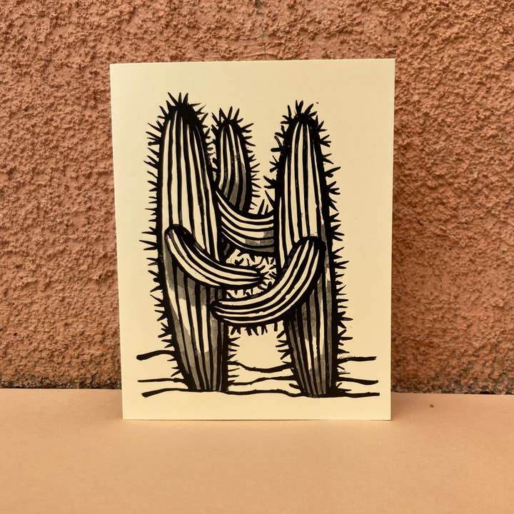 Hugging Saguaros Notecard for wholesale by Jenna Tomasello