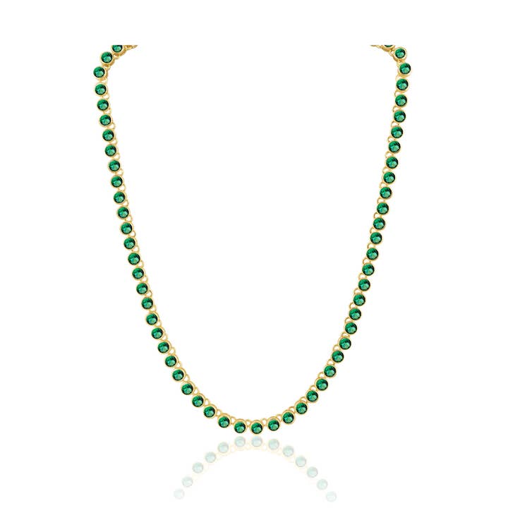Bezel Tennis Necklace Emerald for wholesale by Sahira Jewelry Design