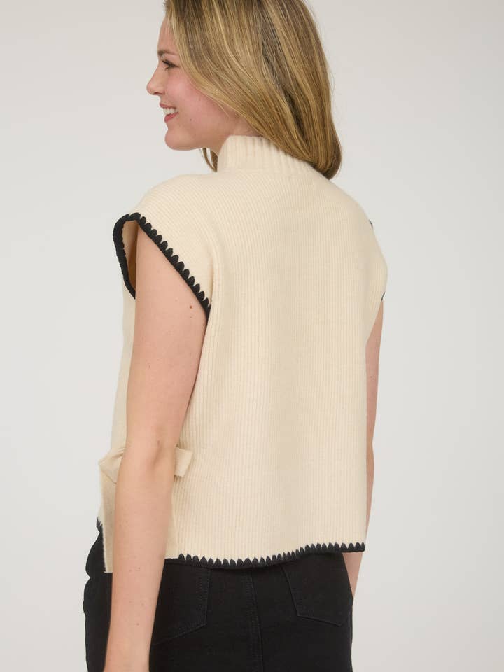 Blu Pepper - Wholesale Knit Sweater - Women's - MOCK NECK CONTRAST STITCH SIDE TIE SWEATER TOP 16