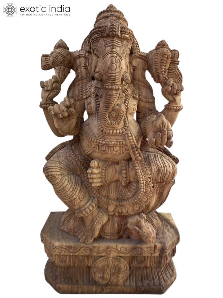 24" Attractive Carved Idol Of Ganesha for wholesale by Exotic India Art