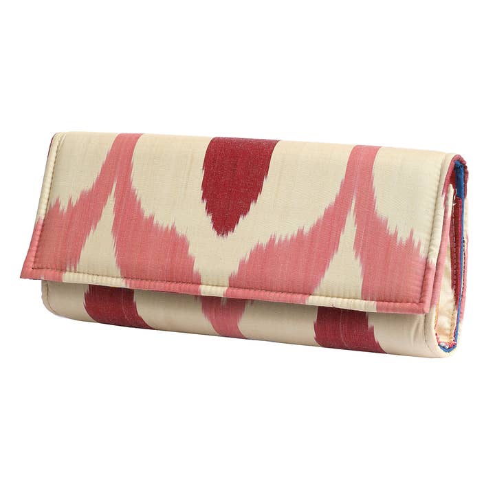 Larkin Lane - Wholesale Clutch Bag - Women's - Sabrina Silk Ikat Cassie Clutch - Pink, Red, White