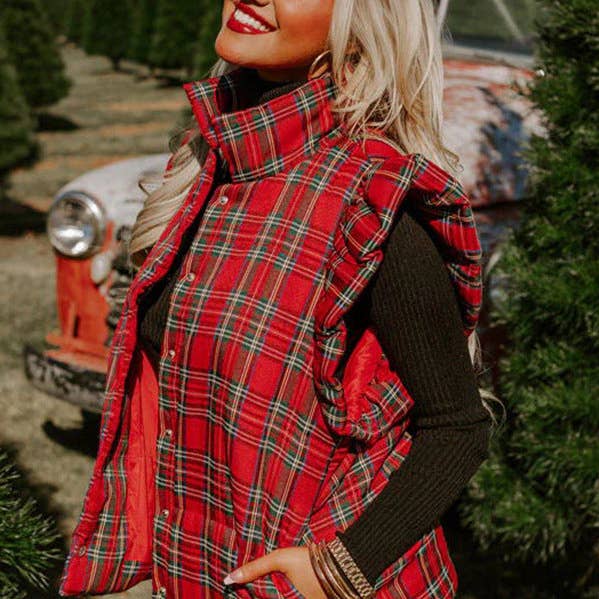 Gewatteerd Geruit Vest Dames Rood N5A515 voor wholesale door alberalkirk