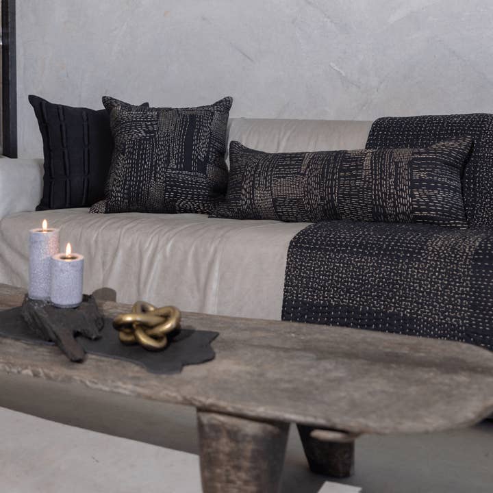 BHD HOME - Wholesale Lumbar pillow - Gudri Patch Black Long Lumbar Cushion 35 x 90cm4