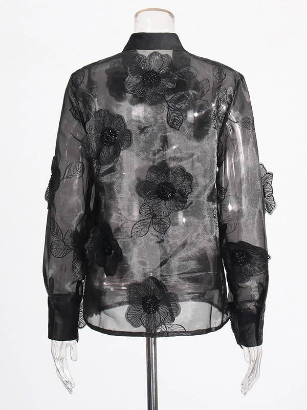Productseeker - Wholesale Button Down Shirt - Women's - ST003 Luxe Organza Shirt with 3D Floral Sequin Detail12