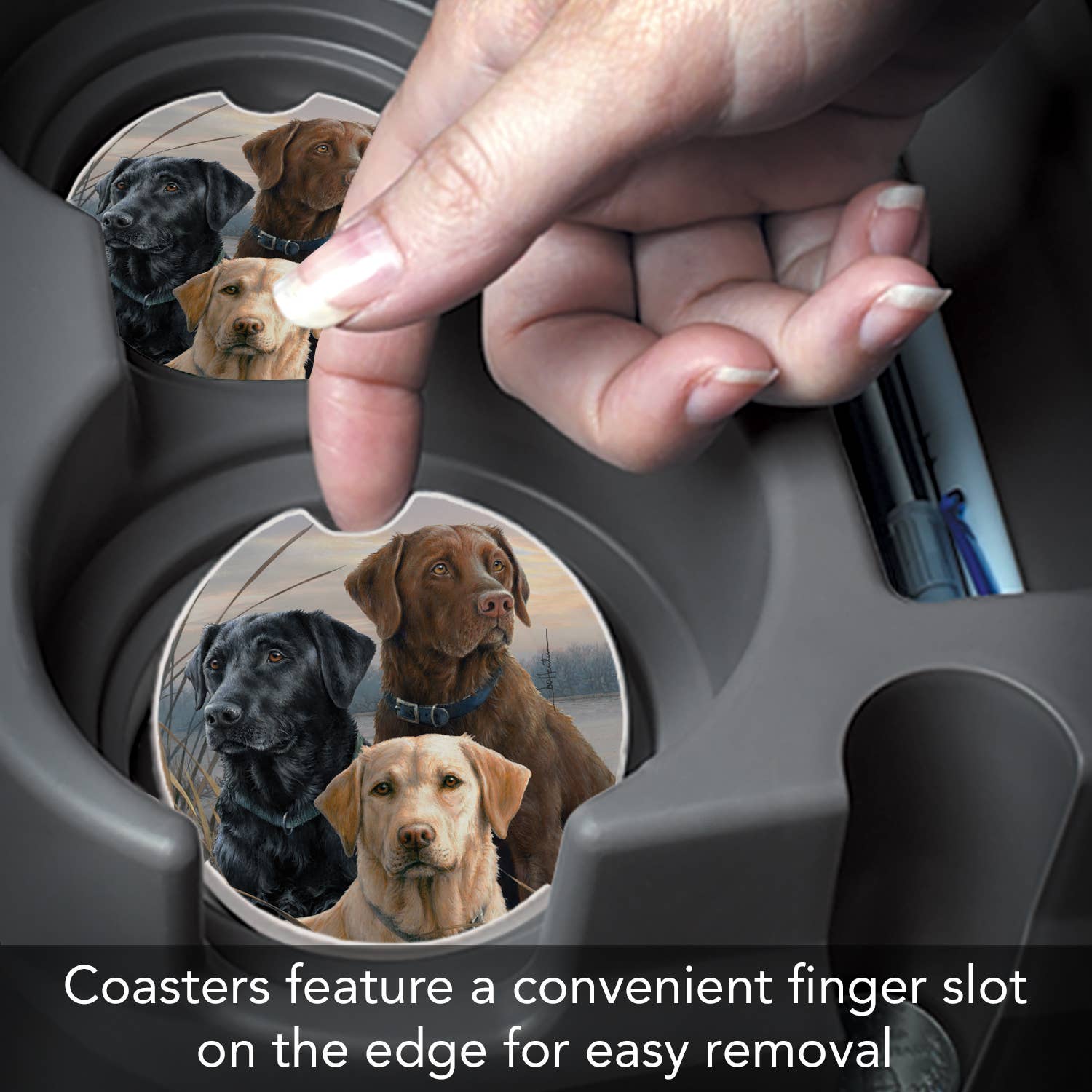 CounterArt/Highland Home/Thirstystone/CoasterStone – Großhandel Auto-Getränkeuntersetzer – Unisex – Hunting Dogs Autountersetzer, saugfähig, Stein, 13