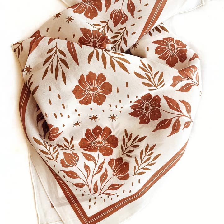 Flora West Design - Wholesale Bandana - Women's - 100% Silk Bandana Scarf - Desert Floral