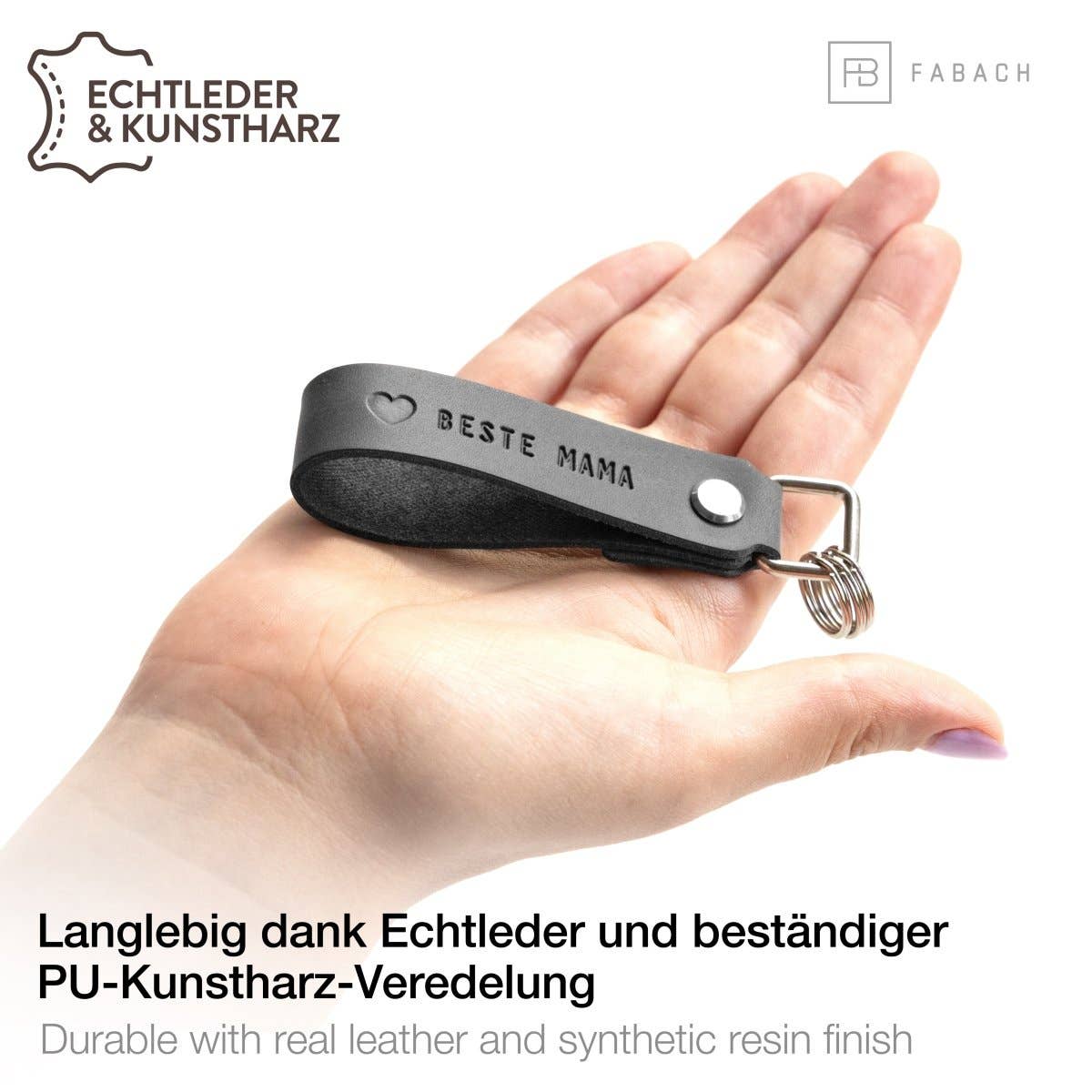 FABACH – Die Schlüsselanhänger-Schmiede - Venta al por mayor Llavero - Mujer - Llavero de cuero « Beste Mama » con anilla intercambiable6