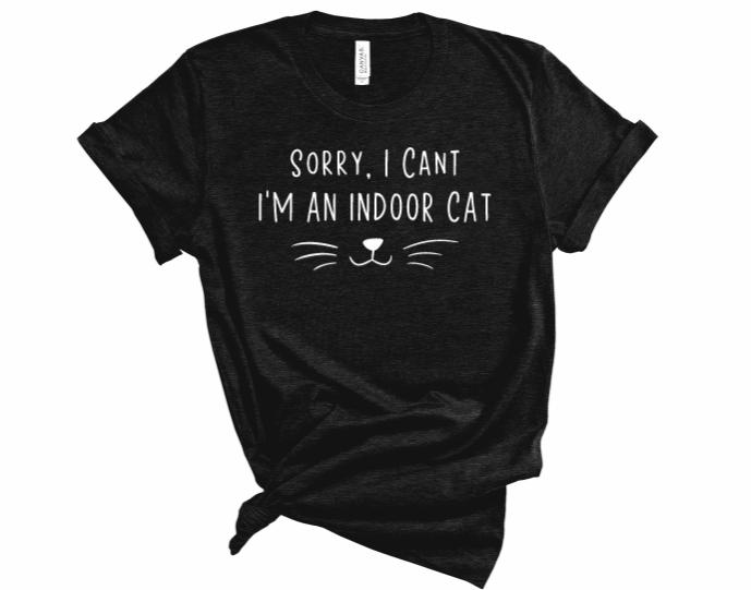 Woofingtons & Company – Großhandel T-Shirt mit Siebdruck – Damen – Sorry, ich kann nicht – Indoor-Katzen T-Shirt – Lustiges Geschenk für Katzenliebhaber2