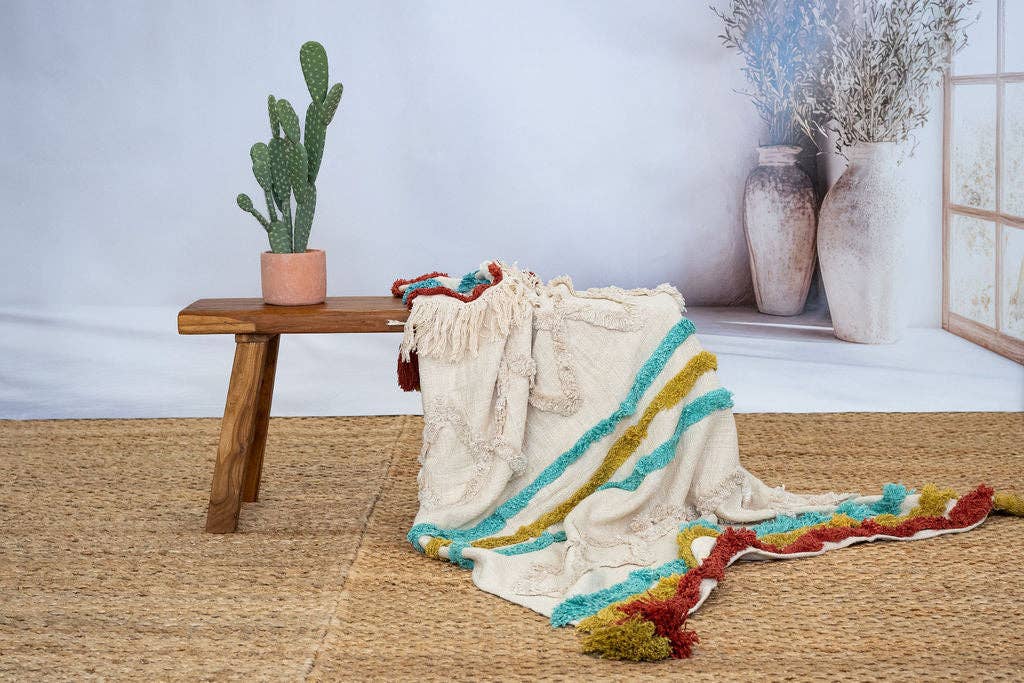 Glamthread – wholesale Throw blanket – Handwoven Cotton Throw Blanket - Boho Textured Design with Tassels1