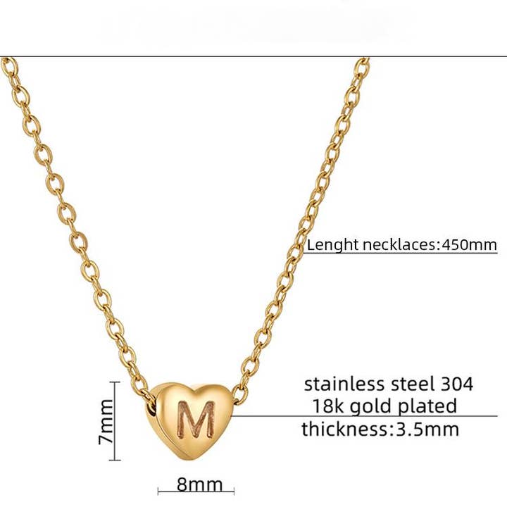 Mio Queena - Wholesale Pendant/Charm Necklace - Stainless Steel Heart-shaped Alphabet Pendant Necklace