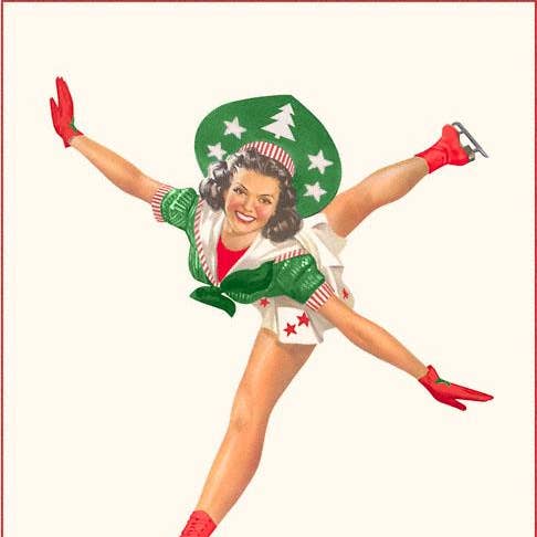 Art Print MC-348 Season's Greetings, Skating Woman for wholesale by Found Image Press