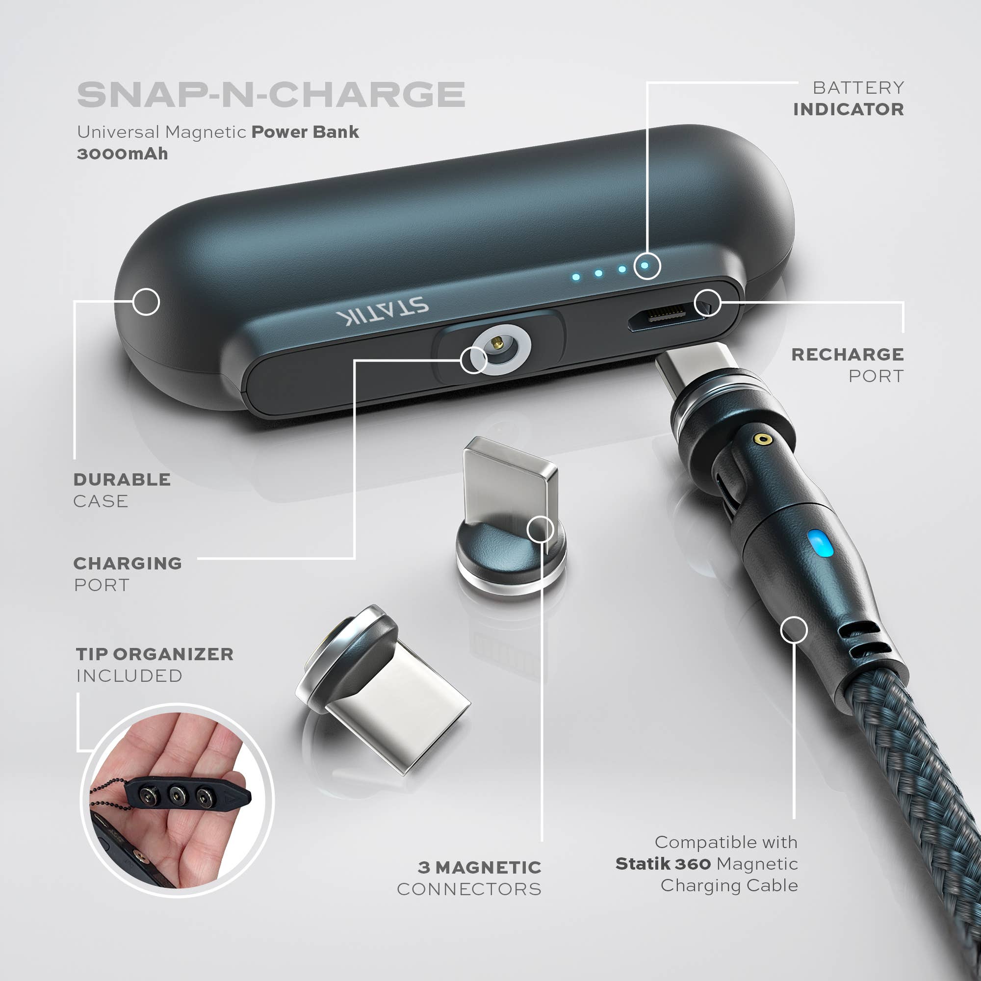 KeySmart / STATIK - Vente Chargeurs portables - Banque d'alimentation universelle Snap-N-Charge2