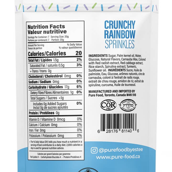 Pure Food by Estee - Wholesale Sprinkles - Rainbow All Natural Sprinkles - 5 OZ - Case of 121