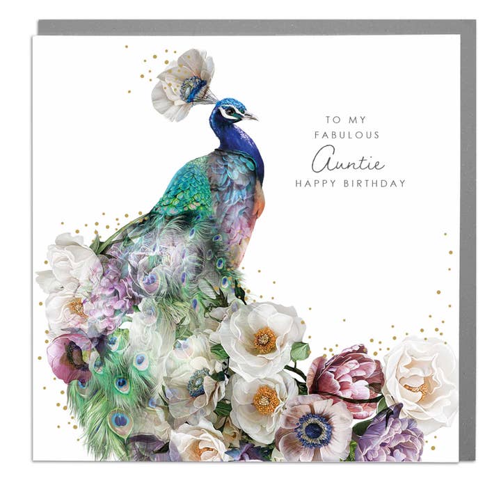 Lola Design Ltd - Wholesale Birthday Card - Auntie Happy Birthday Peacock Card by Lola Design