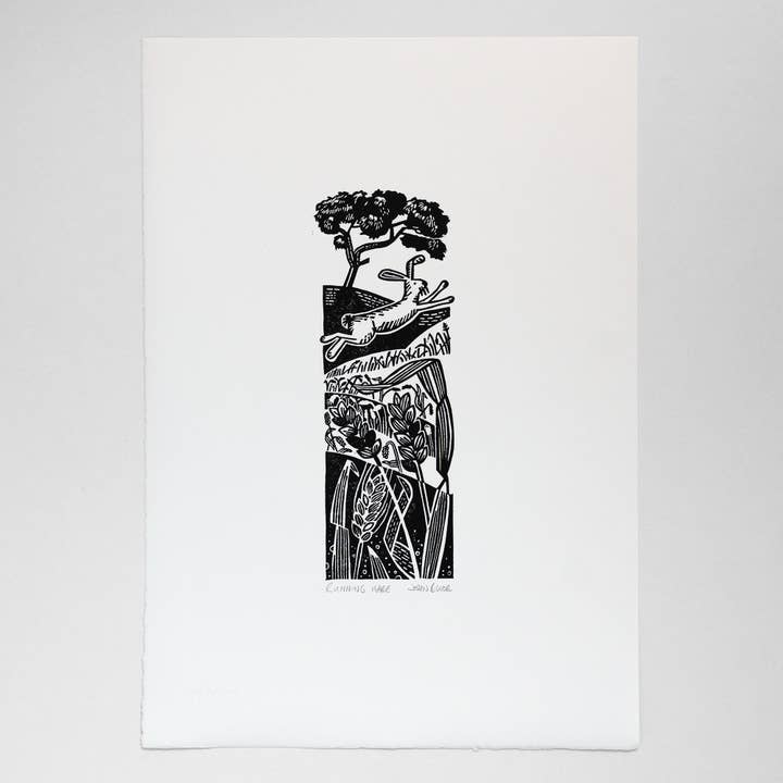 John Bloor Printmaker - Wholesale Art Print - Running Hare hand printed linocut print