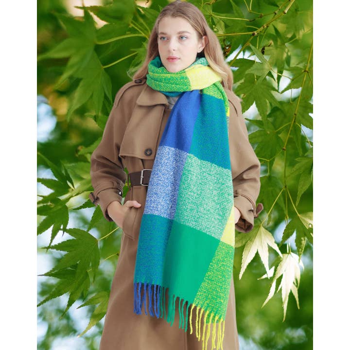 JC Sunny Fashion - Wholesale Scarf - Women's - JC023303 9 Colors--Softer Than Cashmere Colorblock Blanket Scarf7
