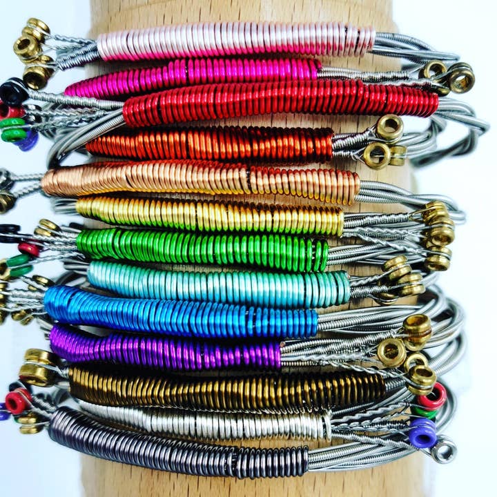 Recycled Guitar String Bracelet - Unisex Wire Wrap Bangle for wholesale by Meg's Recycled Guitar