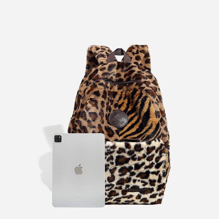 Brown Leopard print faux fur backpack for wholesale on Faire2