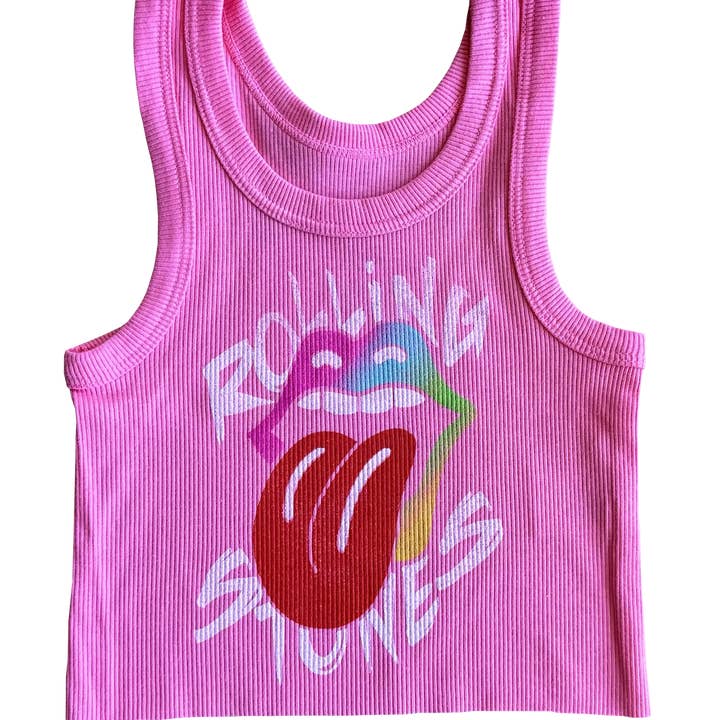 Débardeur court rose Rolling Stones pour la vente par Rowdy Sprout