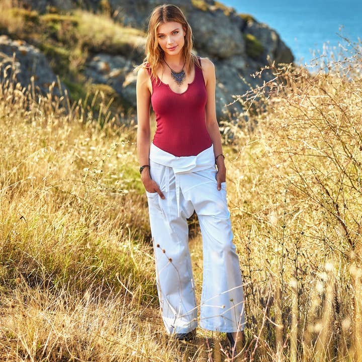 Los Banditos - Wholesale Pants – Women's - Adjustable Tie Waist White Fisherman Pants