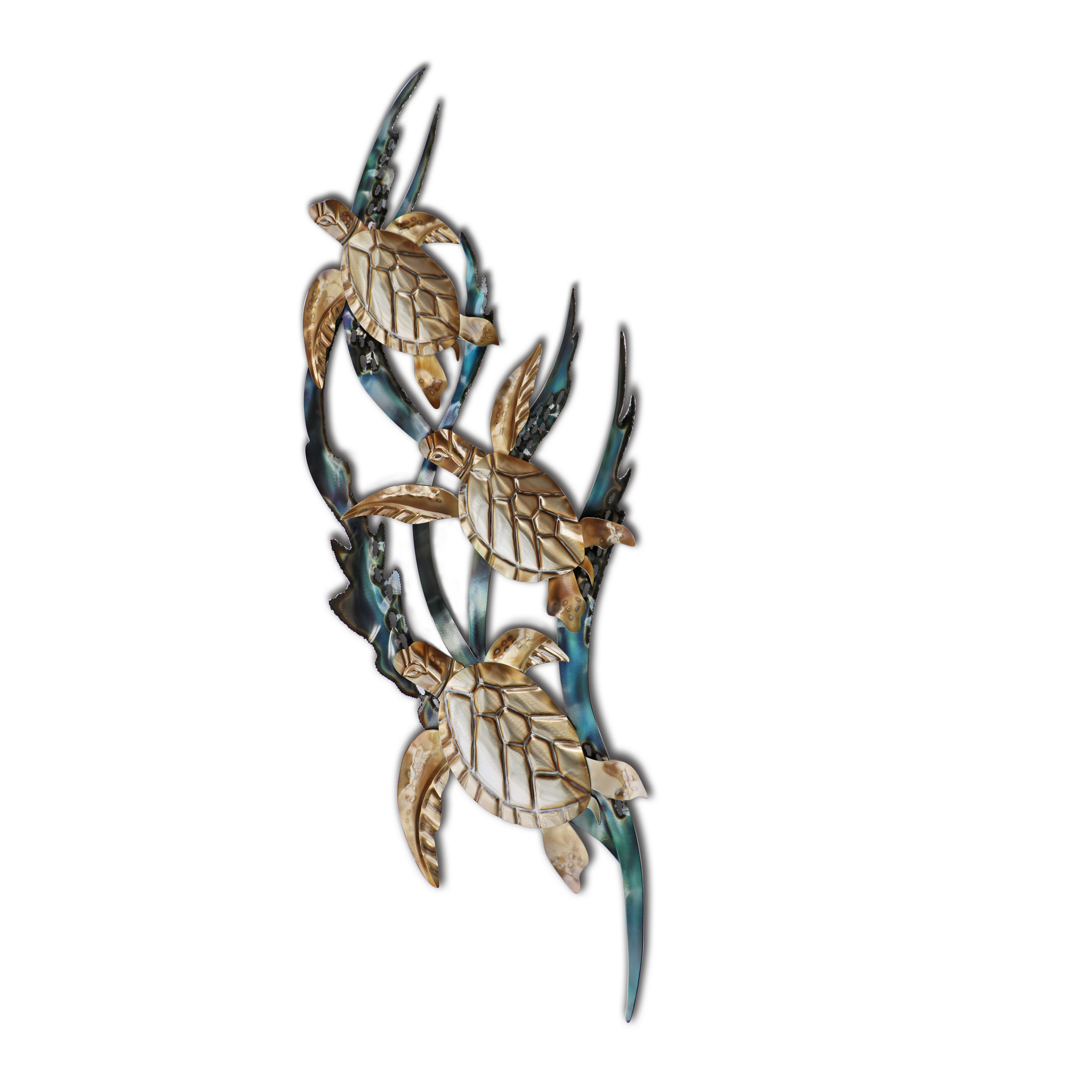 Copper Art - Wholesale Wall Accent - Sea Turtles in Kelp  (Stainless Steel)1