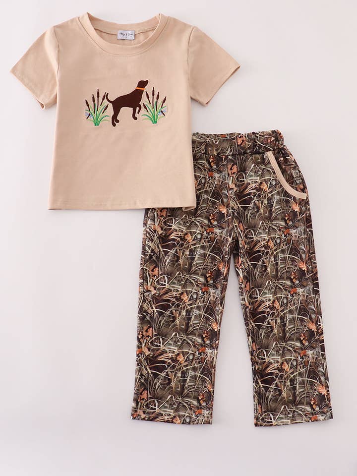 Camouflage windhond borduurwerk broekenset voor wholesale door Mom & Co.