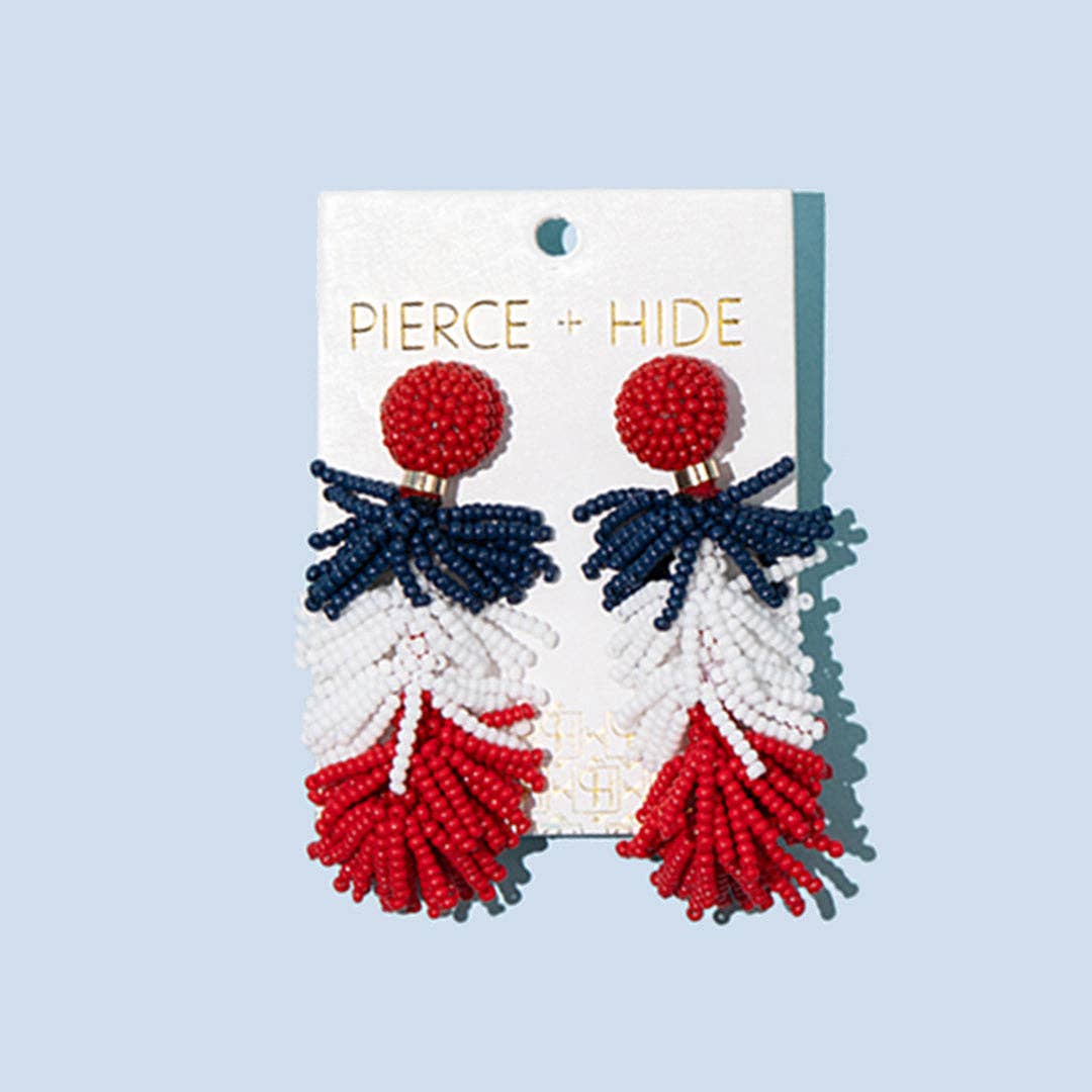 Pierce + Hide - Wholesale Tassel Earrings - Red White Blue Color Block Tassel Earring | Patriotic Tassel2