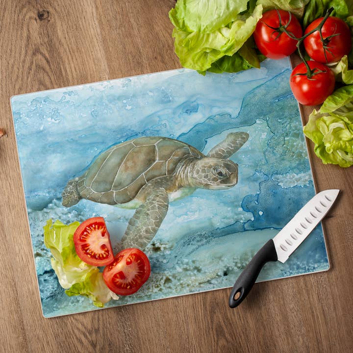 CounterArt/Highland Home/Thirstystone/CoasterStone - Wholesale Cutting Board - "Under Sea Life" 3mm Tempered Glass Cutting Board 15" x 12"