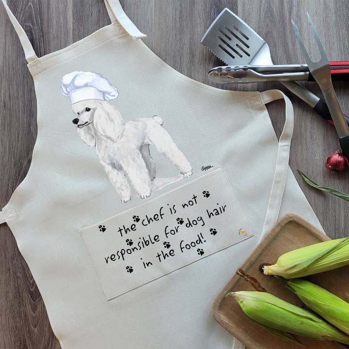 Poodle White Apron for wholesale by Zeppa Studios