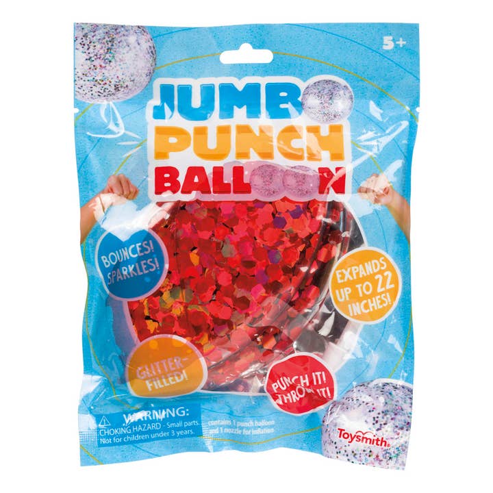 Glittery Jumbo 22" Punch Balloon, (Red, Blue, Silver) for wholesale by Toysmith