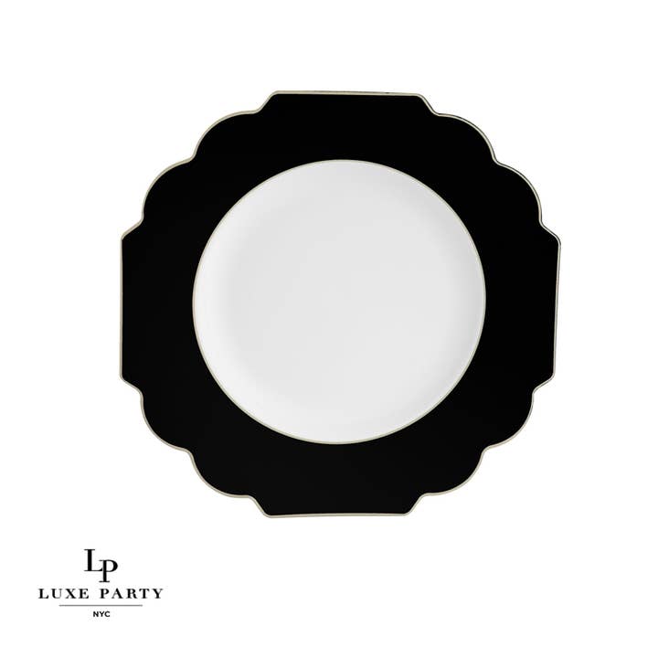 Luxe Party - Wholesale Disposable Plate - Scalloped Black • Gold Plastic Plates | 10 Pack