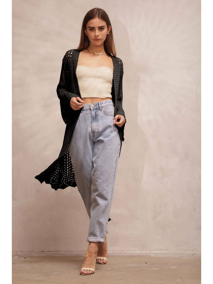 Endless Blu - Wholesale Cardigan - Women's - QWJ8377 Mesh Long Cardigan