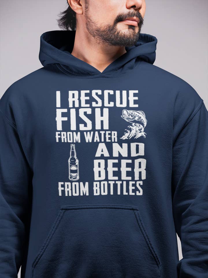 I Rescue Fish and Beer Hoodie for wholesale by Hunt Hook Eat