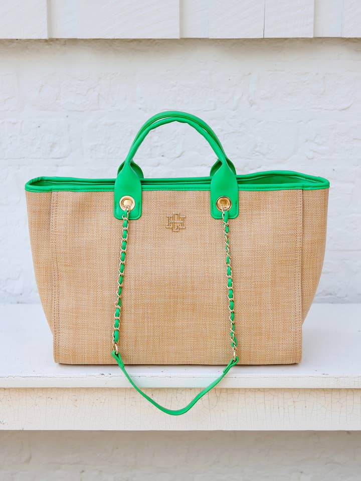 Missy Tote Natural Kelly Green for wholesale by Caroline Hill