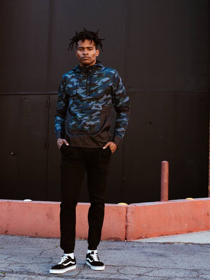 Fresh Half-zip Anorak Jacket - Blue/black Sku: W2484-0002 for wholesale by Dikotomy