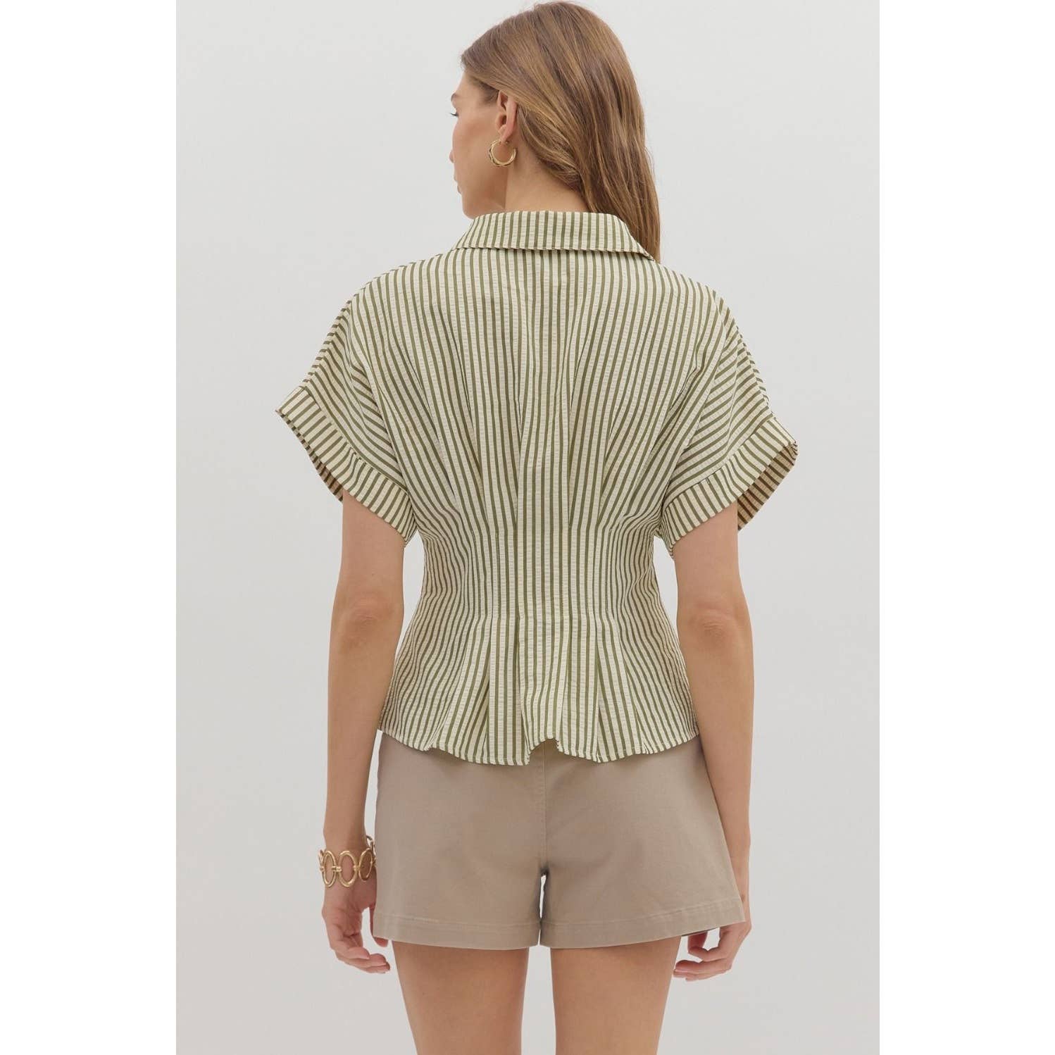 STYLE USA - Wholesale Tunic - Women's - Stripe collar button front pleated top3