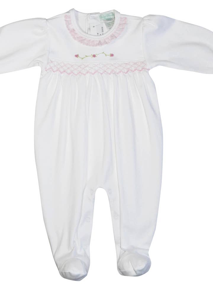 Baby Girl Rose Hvid Pima Bomuld Footie for engroshandel hos Baby Threads