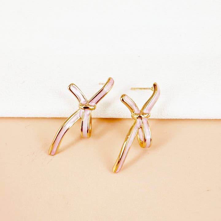 D Bijoux - Wholesale Dangle Earrings - Pink bow tie earrings in stainless steel0